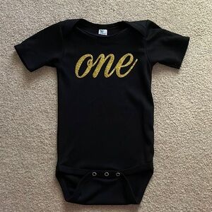 Black One Piece Bodysuit Gold Glitter One